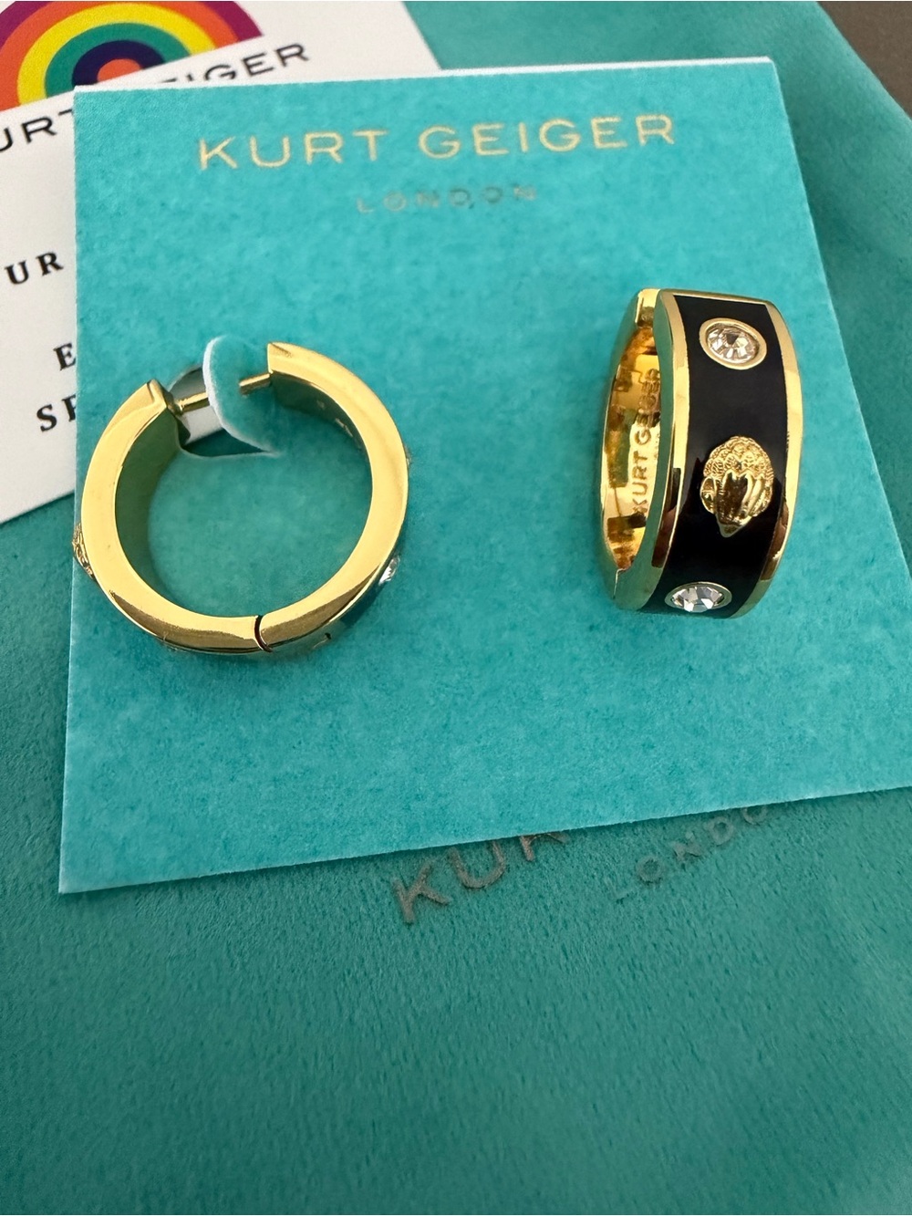 Kurt Geiger London Black Enamel Gold Eagle Huggie Hoop Earrings
